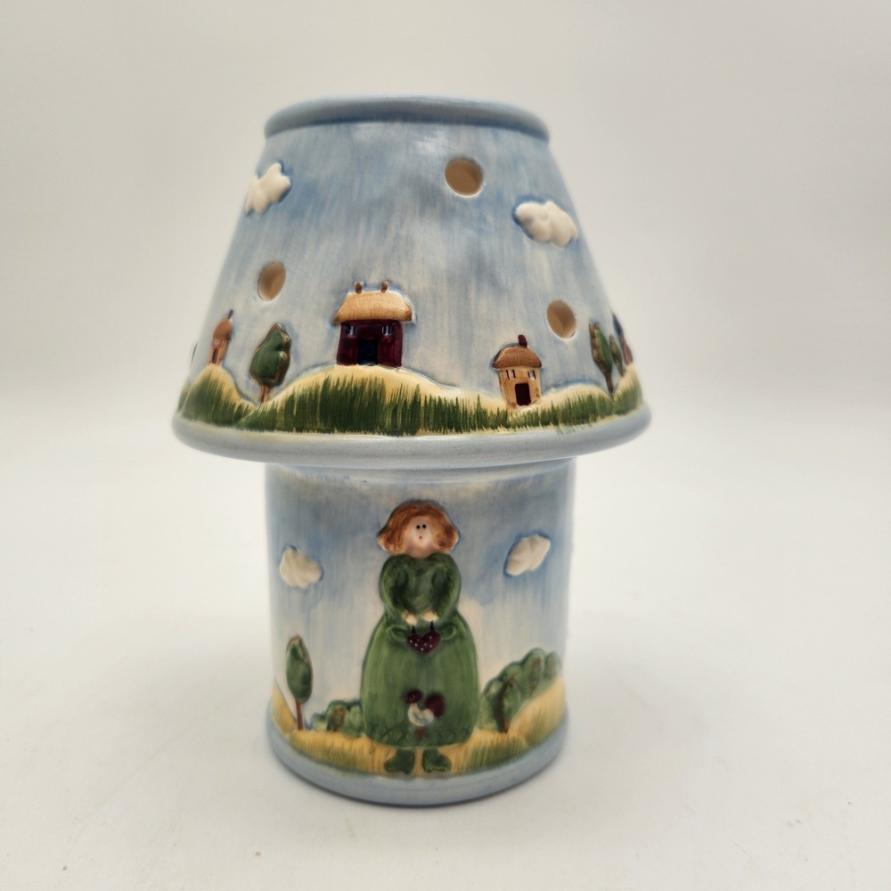 Russ Berrie Handpainted Ceramic‎ Country Gatherings 2 Piece Tea Light Folk Art